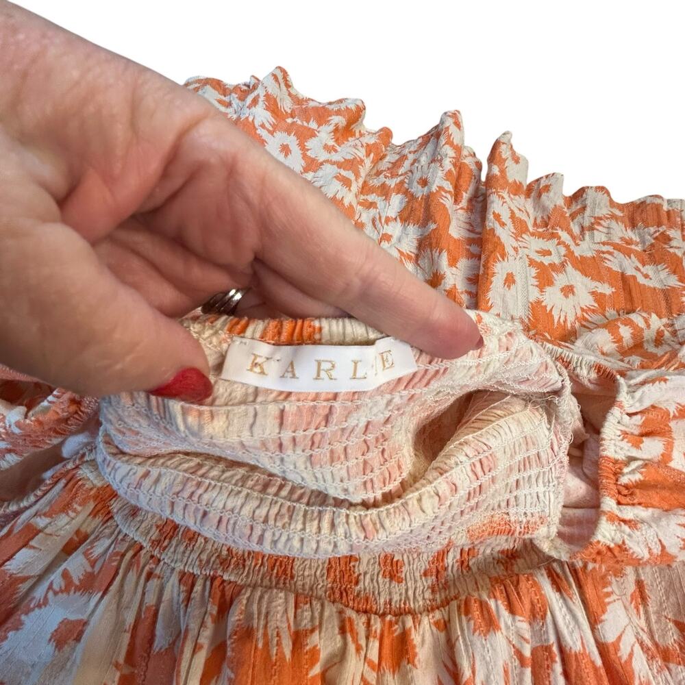 Karlie Off Shoulder Orange and White Dress - Size L - Picture 5 of 10